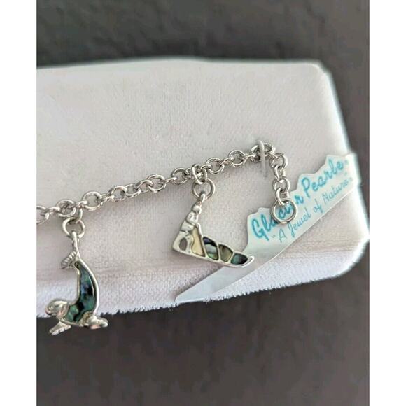 Vtg Storrs Glacier Pearl Abalone Animal Charm Bracelet Alaska Bear Igloo Silver - Picture 4 of 8